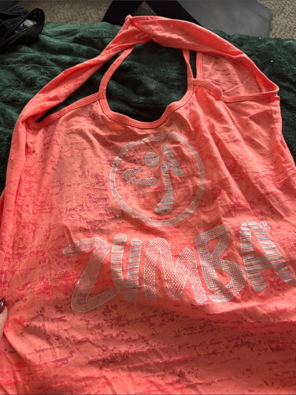 Zumba Fitness Neon Coral Racerback Tank Top with Silver Logo